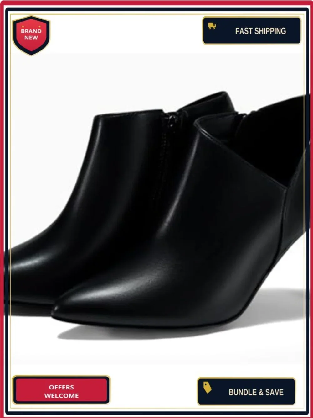 Pointed Toe V Cut Ankle Boots Kitten Heel Side Zip Office Booties Faux Leather